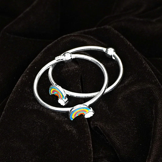 Sterling Silver Kids Kada Pair – Rainbow Charm Design