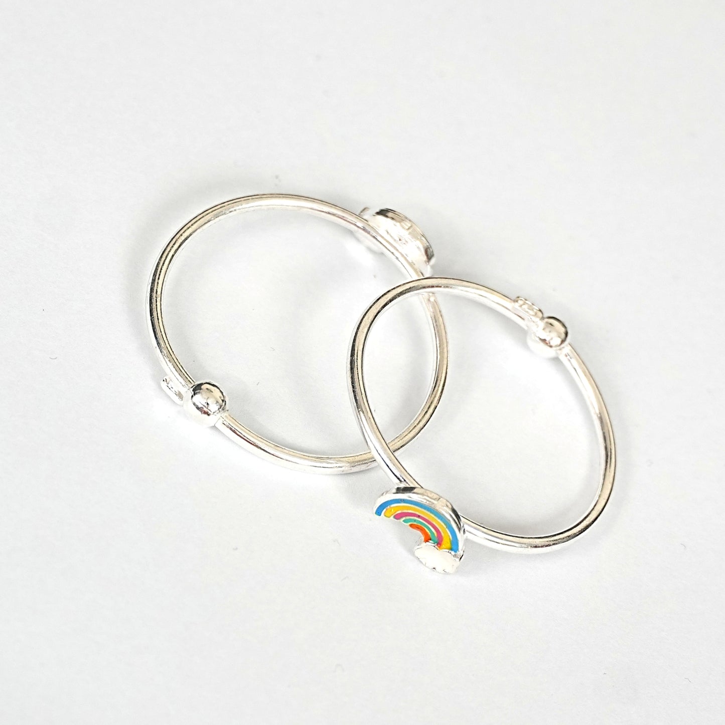Sterling Silver Kids Kada Pair – Rainbow Charm Design