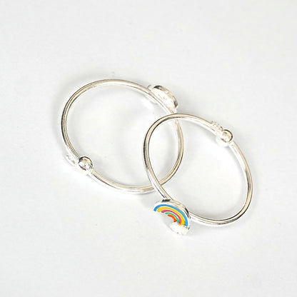 Sterling Silver Kids Kada Pair – Rainbow Charm Design
