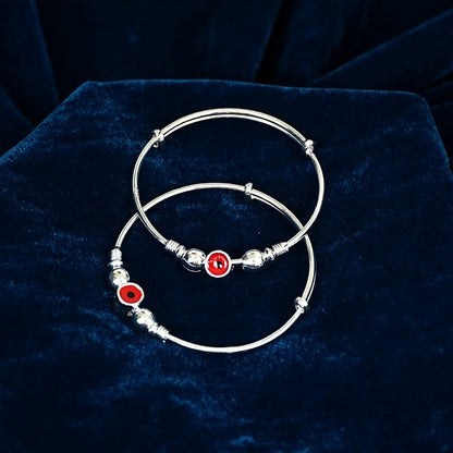Sterling Silver Kids Kada – Decorative Bead Design (Pair)