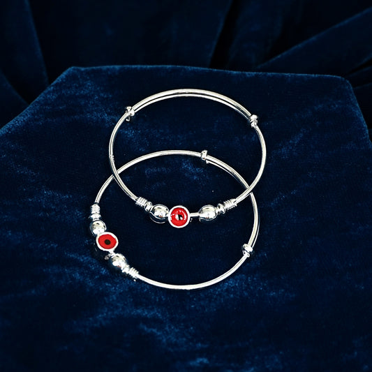 Sterling Silver Kids Kada – Decorative Bead Design (Pair)