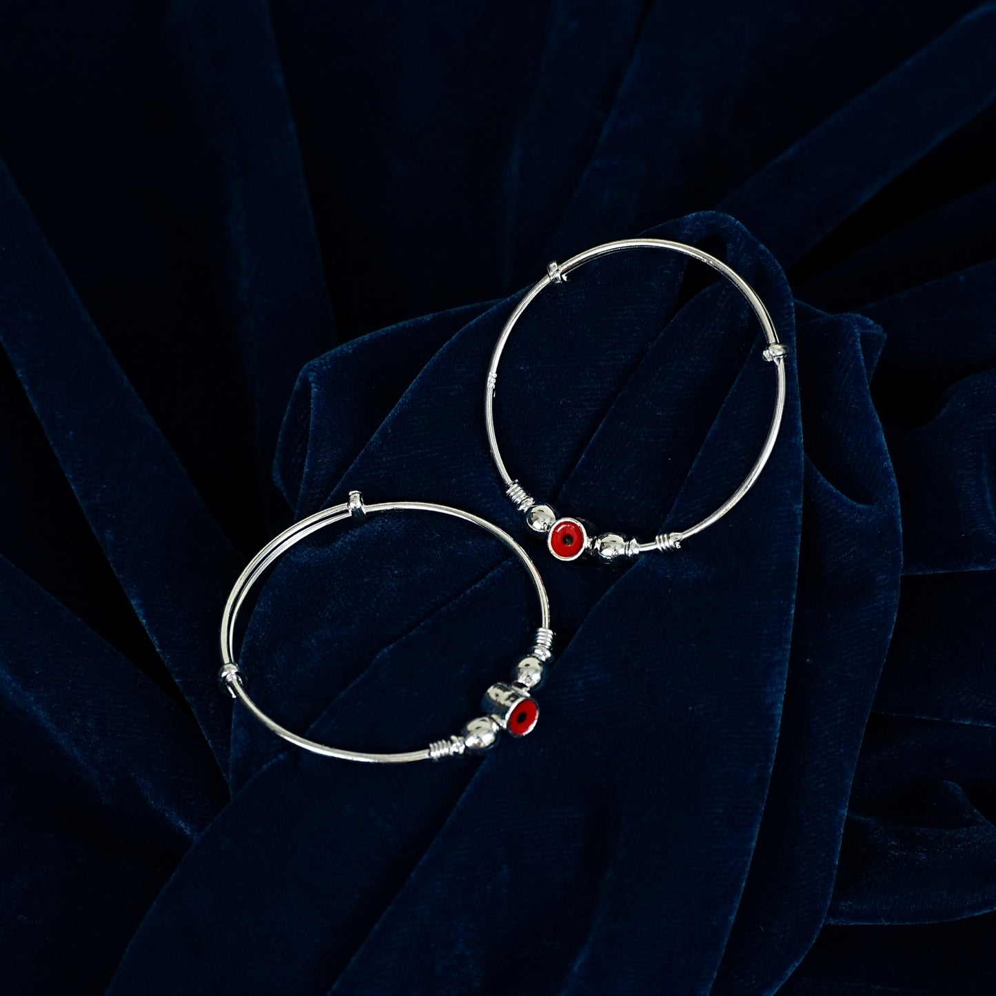 Sterling Silver Kids Kada – Decorative Bead Design (Pair)