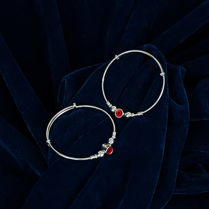 Sterling Silver Kids Kada – Decorative Bead Design (Pair)