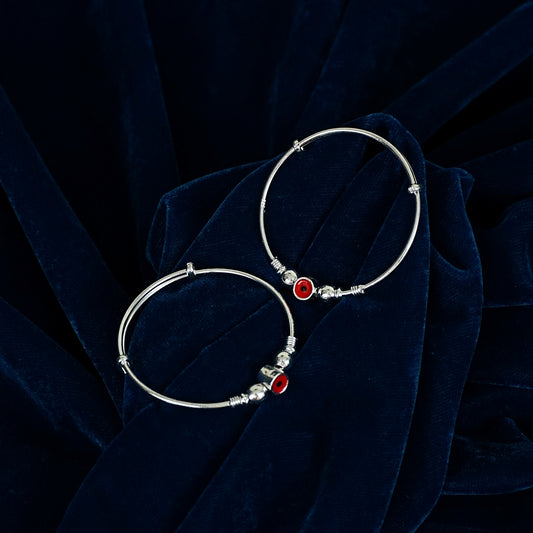 Sterling Silver Kids Kada – Decorative Bead Design (Pair)