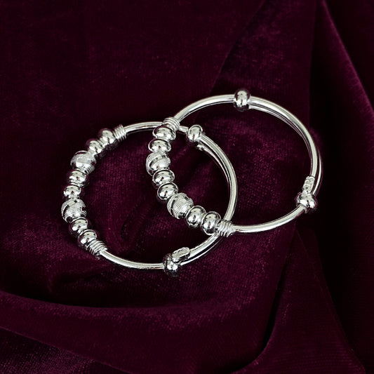 Sterling Silver Kids Kada Pair – Beaded Hoop Design