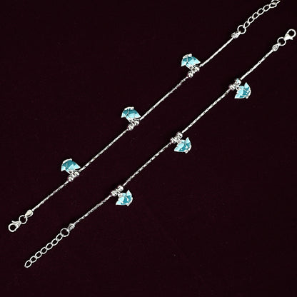 Sterling Silver Kids Anklet Pair – Blue Lotus Floral Charm Design