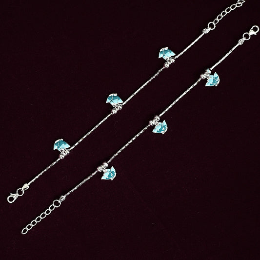 Sterling Silver Kids Anklet Pair – Blue Lotus Floral Charm Design