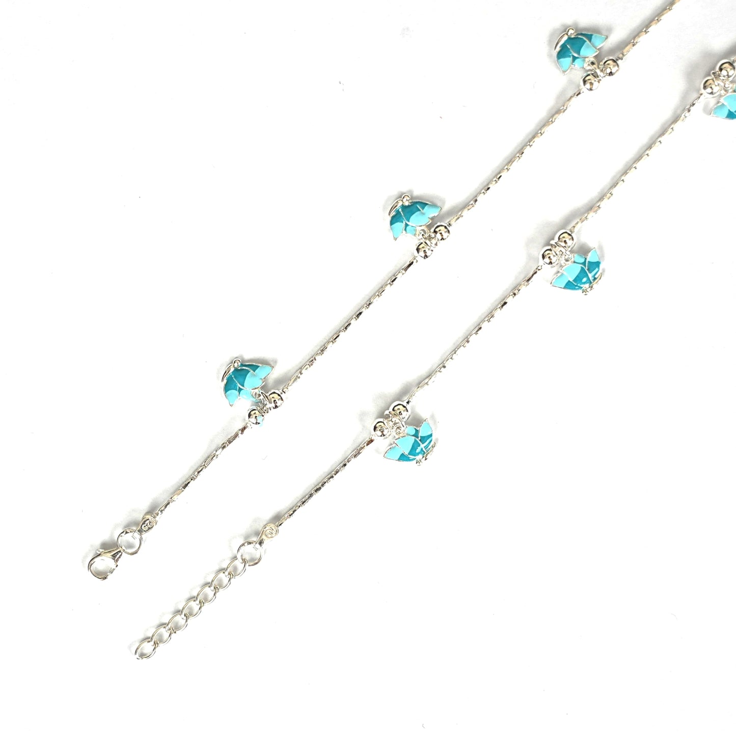 Sterling Silver Kids Anklet Pair – Blue Lotus Floral Charm Design