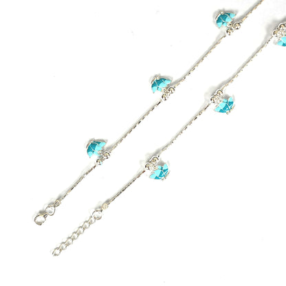Sterling Silver Kids Anklet Pair – Blue Lotus Floral Charm Design