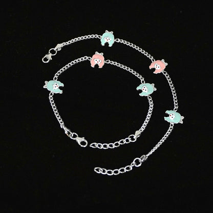 Sterling Silver Kids Anklet Pair – Pastel Bear Charm Design