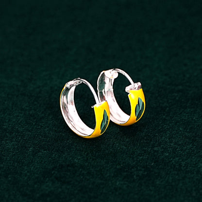 Sterling Silver Kids Earrings – Yellow Enamel Hoop Design