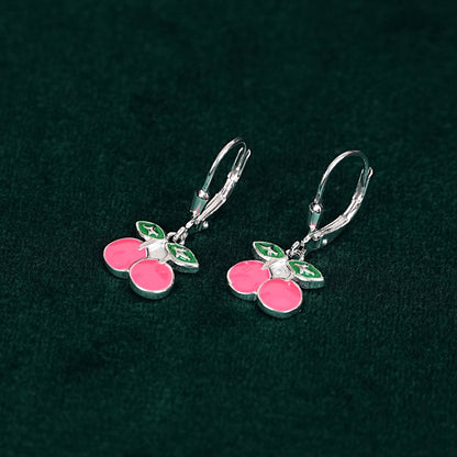 Sterling Silver Kids Earrings – Cherry Charm Design