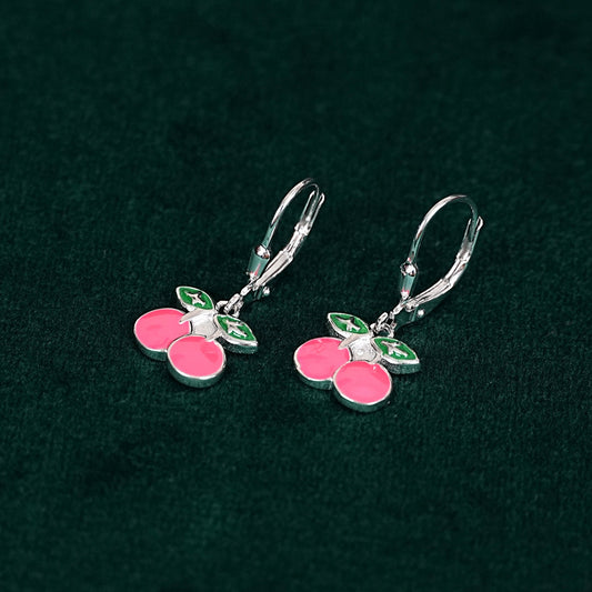 Sterling Silver Kids Earrings – Cherry Charm Design