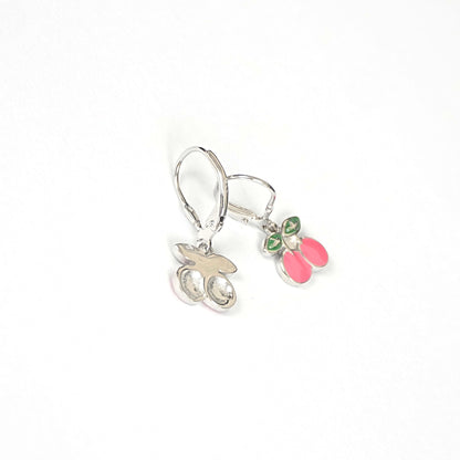 Sterling Silver Kids Earrings – Cherry Charm Design