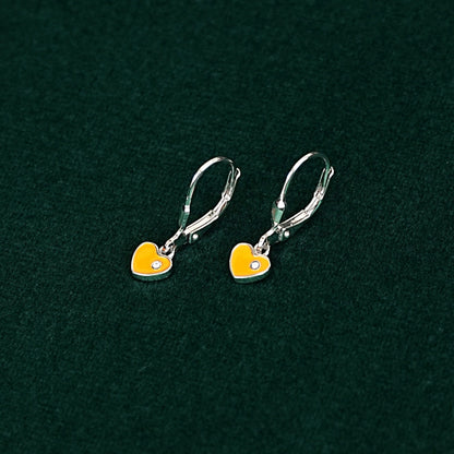 Sterling Silver Kids Earrings – Orange Heart Charm with CZ
