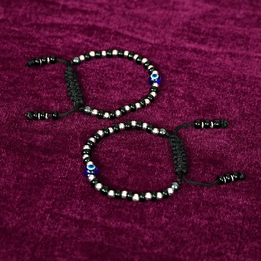 Sterling Silver Kids Bracelet Pair – Evil Eye Beaded Design