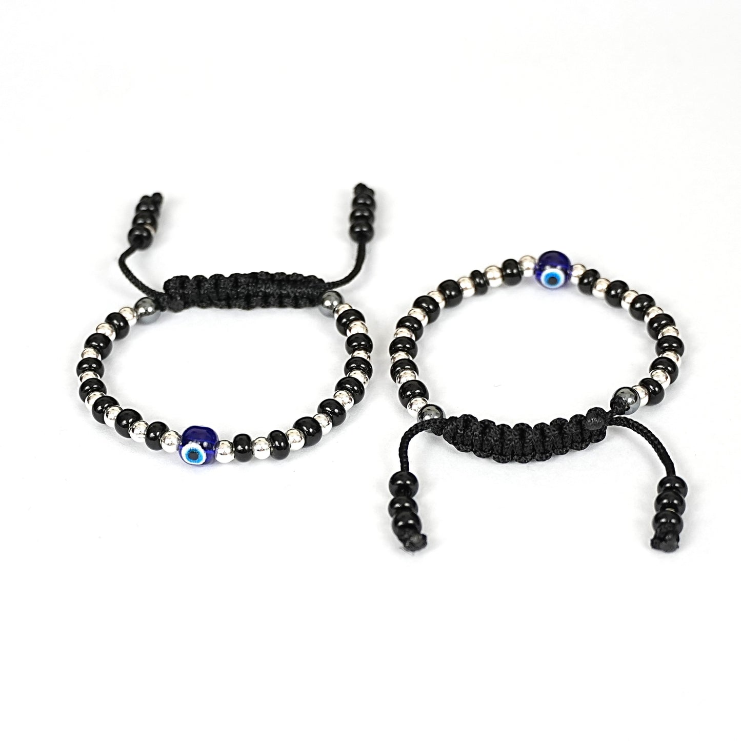Sterling Silver Kids Bracelet Pair – Evil Eye Beaded Design