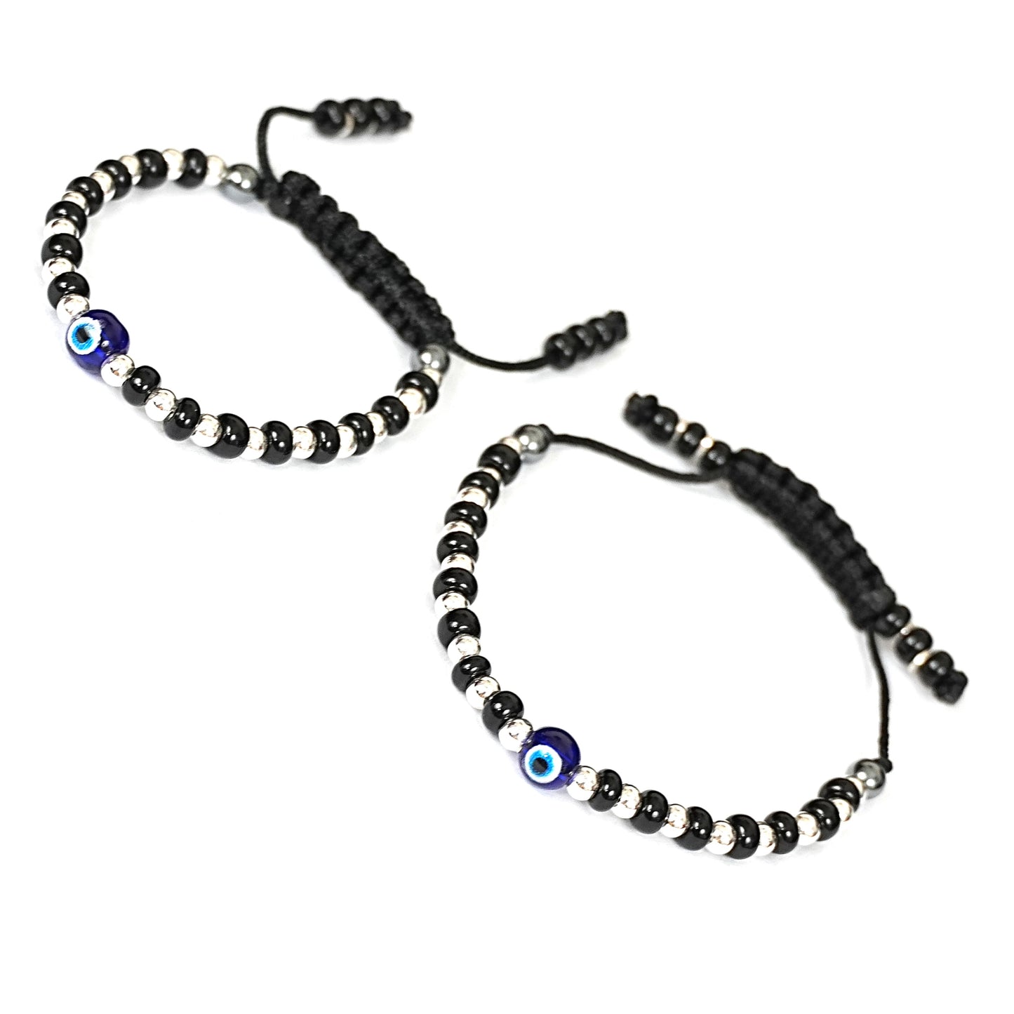 Sterling Silver Kids Bracelet Pair – Evil Eye Beaded Design