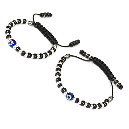 Sterling Silver Kids Bracelet Pair – Evil Eye Beaded Design