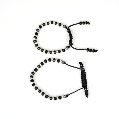 Sterling Silver Kids Bracelet Pair – Black & Silver Beaded Design