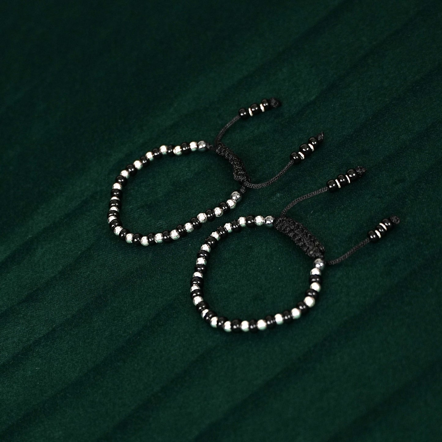 Sterling Silver Kids Bracelet Pair – Black & Silver Beaded Design