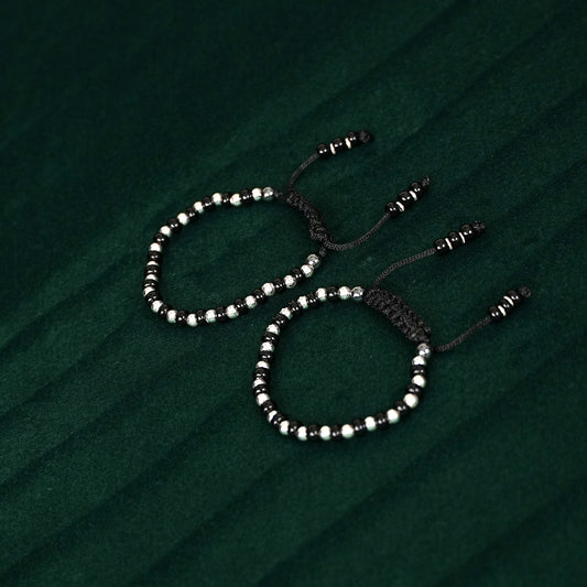 Sterling Silver Kids Bracelet Pair – Black & Silver Beaded Design