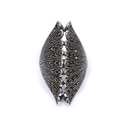 Women’s Silver Ring – Fan Motif with Marcasite Accents (Size 14)