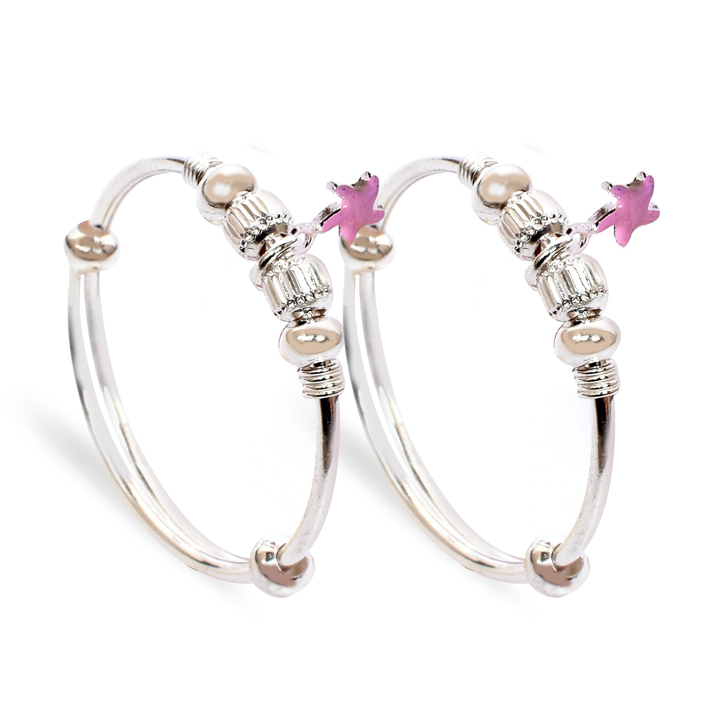 Kids Silver Kada – Pink Starfish Charm Design (Standard Size)