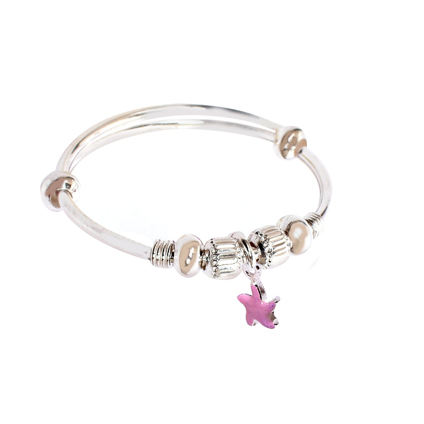 Kids Silver Kada – Pink Starfish Charm Design (Standard Size)