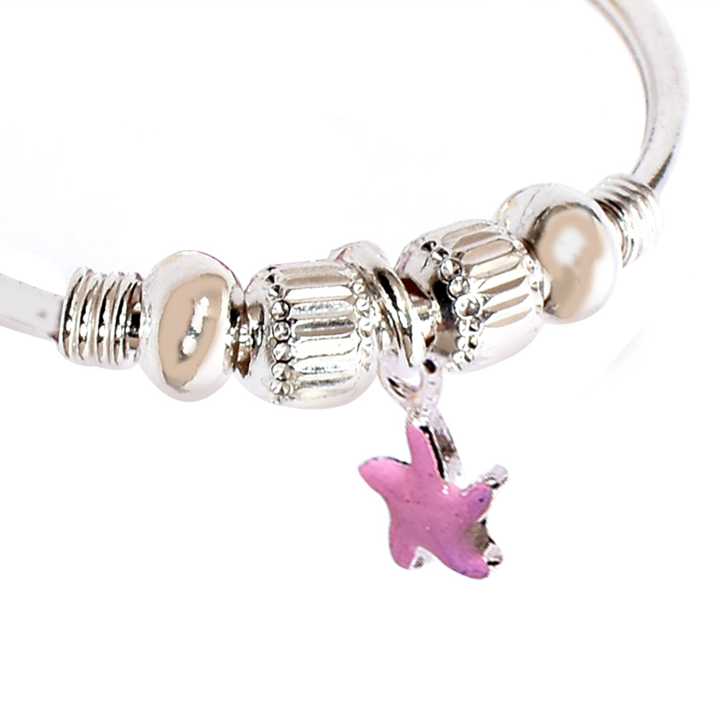 Kids Silver Kada – Pink Starfish Charm Design (Standard Size)