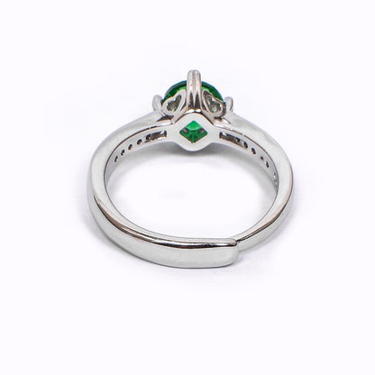 Women’s Silver Ring – Green Solitaire with Pavé Band (Adjustable Size)