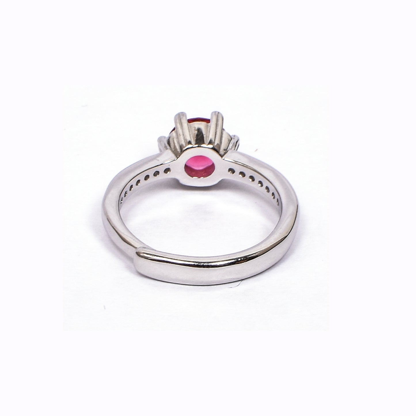 Women’s Silver Ring – Red Solitaire with Pavé Band (Adjustable Size)