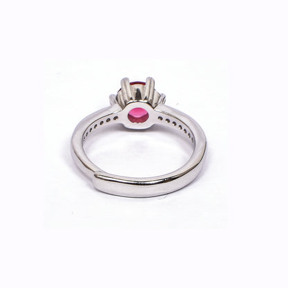 Women’s Silver Ring – Red Solitaire with Pavé Band (Adjustable Size)