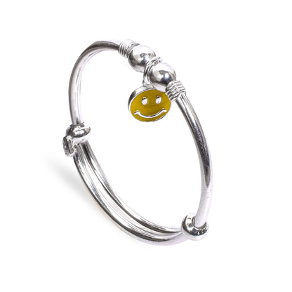 Kids Silver Kada – Yellow Smiley Charm Design (Standard Size)