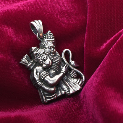 Hanuman-Rama Embrace Pendant – Antique Finish (4.5 cm)