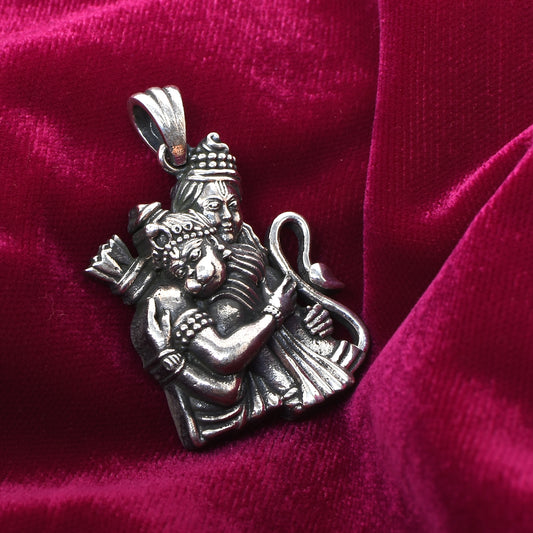 Hanuman-Rama Embrace Pendant – Antique Finish (4.5 cm)