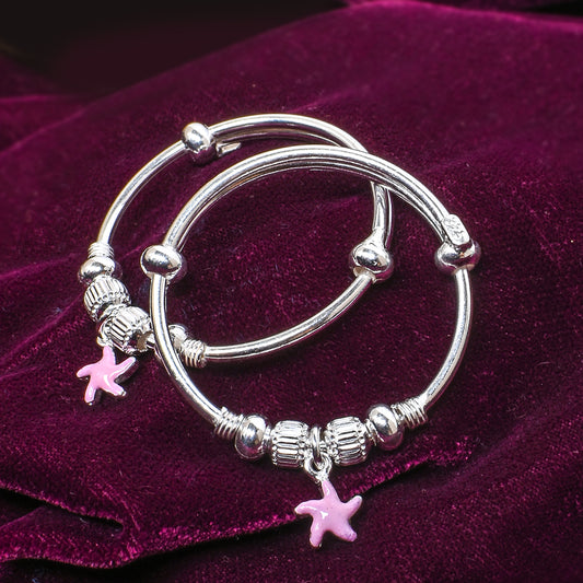 Kids Silver Kada – Pink Starfish Charm Design (Standard Size)