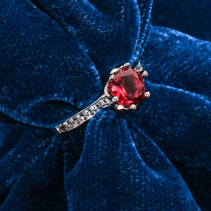 Women’s Silver Ring – Red Solitaire with Pavé Band (Adjustable Size)