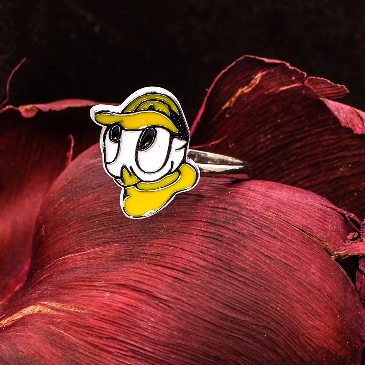 Kids Silver Ring – Yellow Duck Charm Design (Size 3)