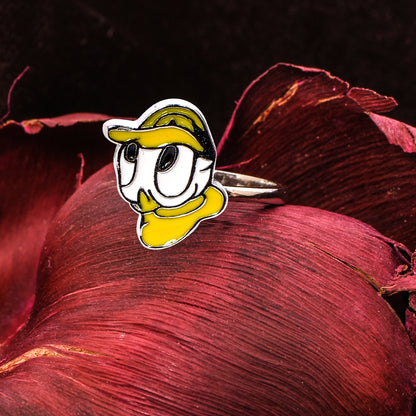 Kids Silver Ring – Yellow Duck Charm Design (Size 3)