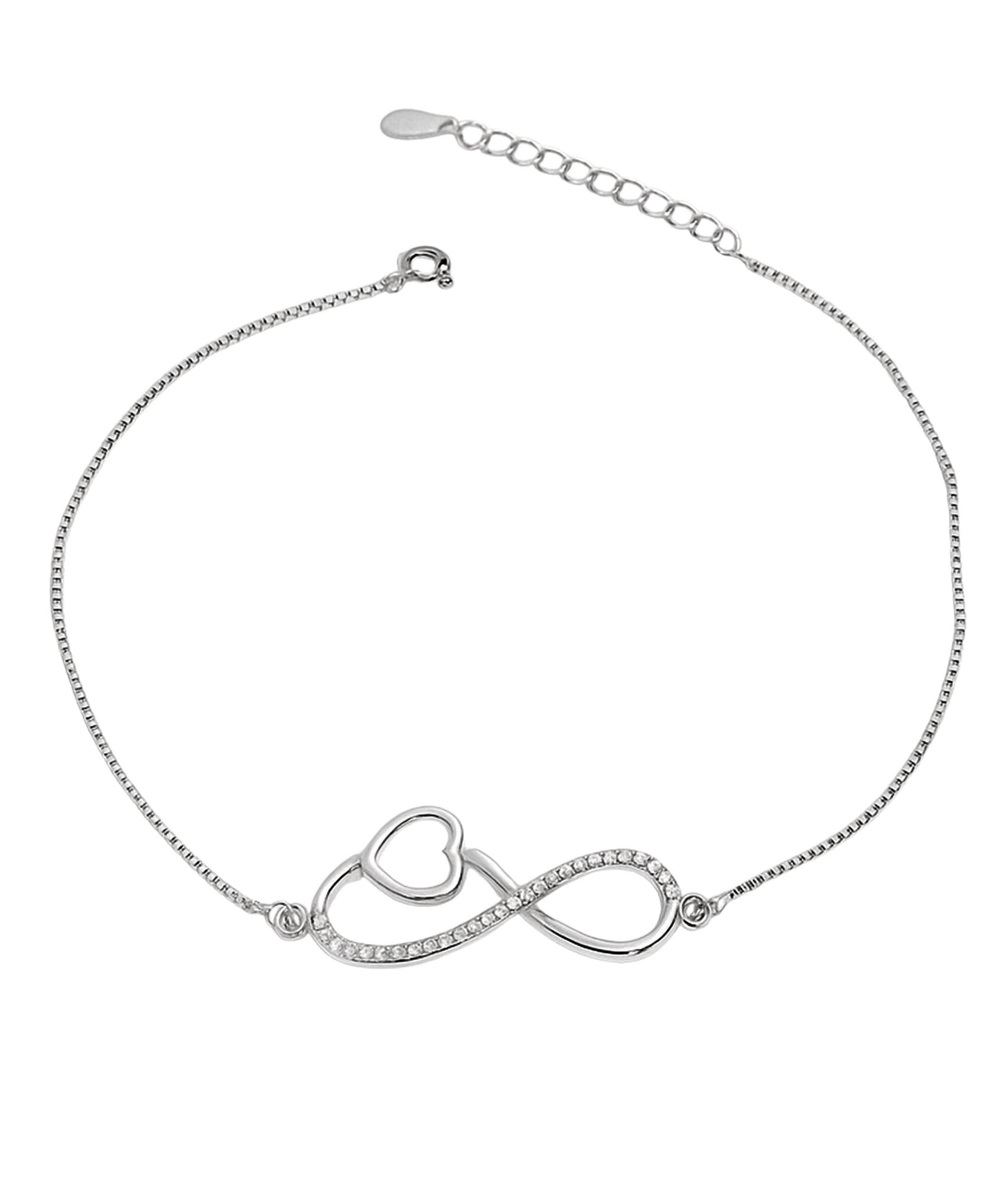 Girls' Silver Anklet Pair – Cubic Zirconia Accents (Size 9.5–10.4 inch)