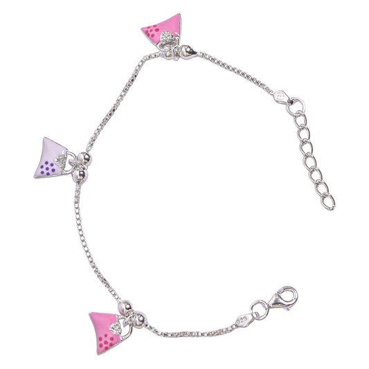 Kids Silver Charm Anklet – Pink & Mauve Handbag Design (17 cm)
