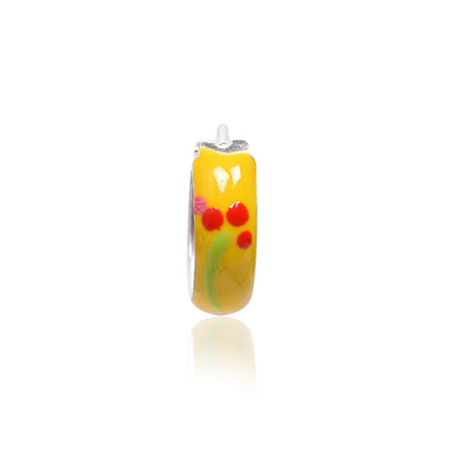 Kids Silver Earrings – Yellow Floral Hoop Design (1.3 cm)