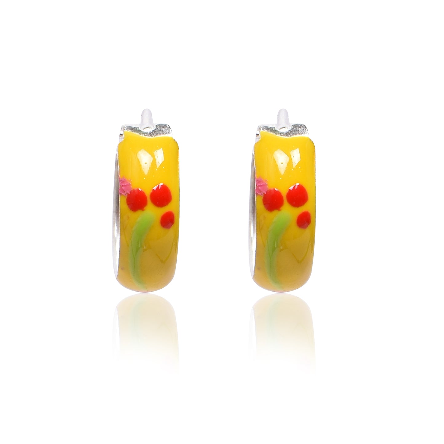 Kids Silver Earrings – Yellow Floral Hoop Design (1.3 cm)
