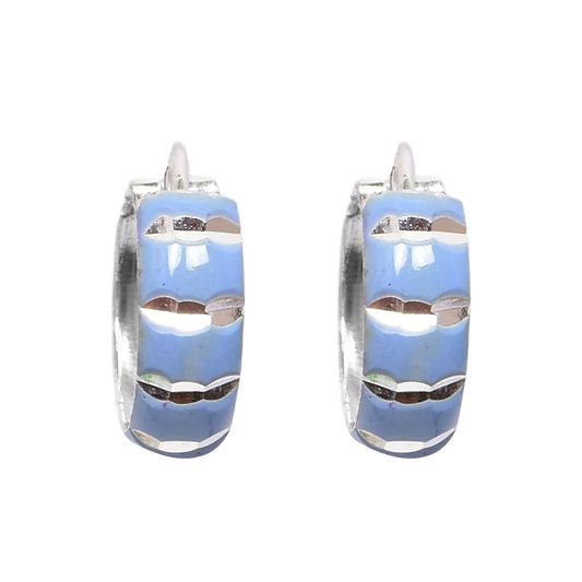 💙 Kids Blue Hoop Earrings with Silver Pattern