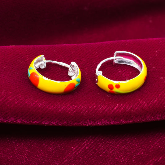 Kids Silver Earrings – Yellow Floral Hoop Design (1.3 cm)