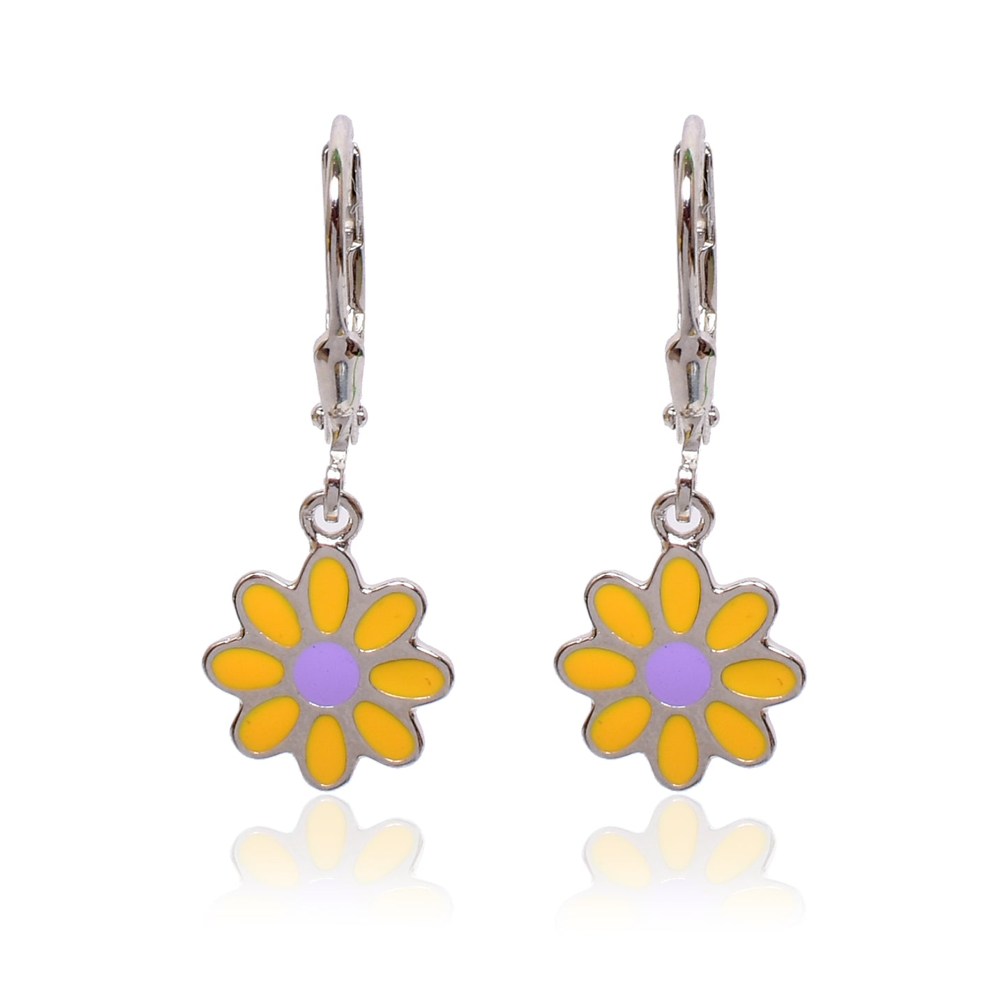 Kids Silver Earrings – Yellow Daisy Charm Design (2.5 cm)
