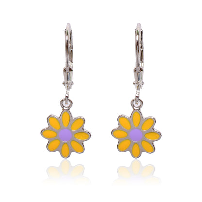 Kids Silver Earrings – Yellow Daisy Charm Design (2.5 cm)
