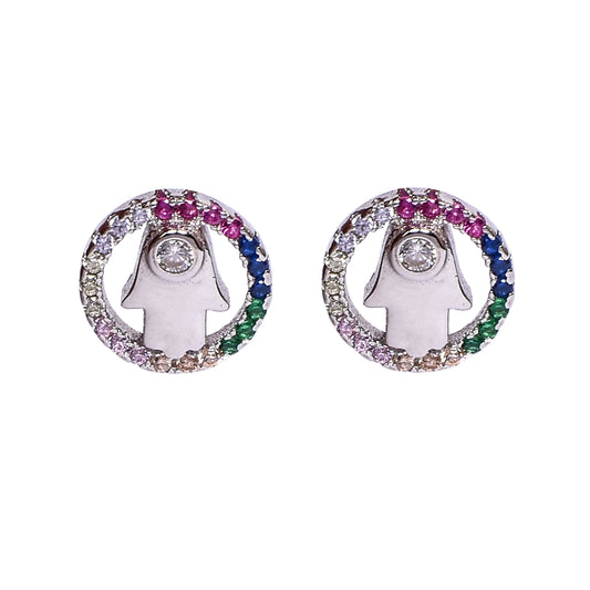 Multicolour Hamsa Pendant Set – Symbolic Elegance for Women (Pendant 1.5 cm | Earrings 0.75 cm)