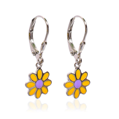 Kids Silver Earrings – Yellow Daisy Charm Design (2.5 cm)